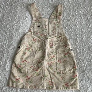 Polo Ralph Lauren girls size 10 pink floral on cream corduroy overalls dress NEW